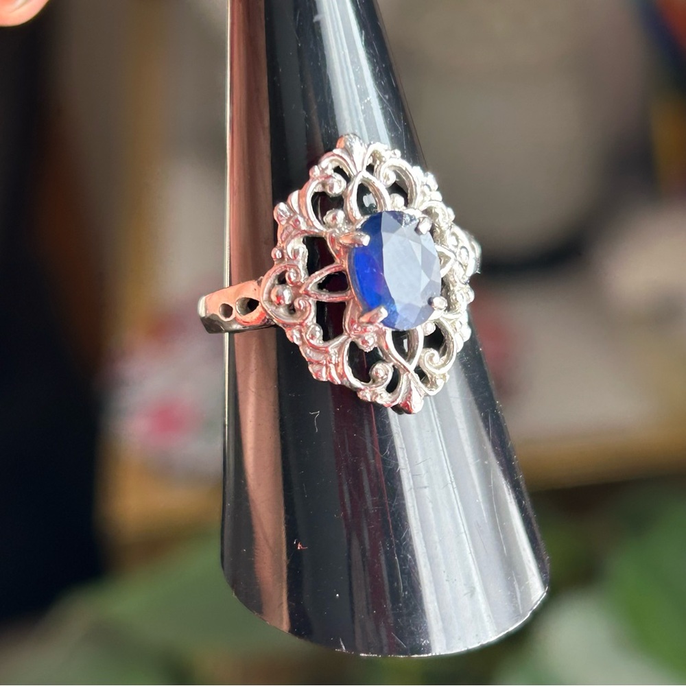 14k White Gold Platinum Sapphire Ring - Picture 8 of 14